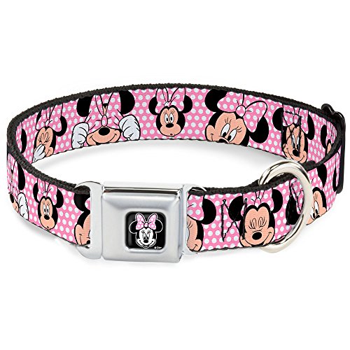 Buckle-Down DC-WDY093-S DYBN Minnie Mouse Face Full Color Pink Polka Dot/Black Dog Collar, Small/9-15"