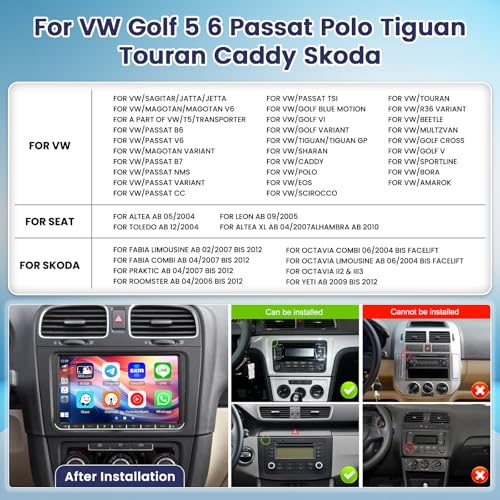 Roinvou 4+64G Android 15 Car Radio for VW Golf 5 6 Passat Polo Caddy Tiguan Touran Skoda Wireless CarPlay Android Auto, 9'' Touch Screen Auto Radio Bluetooth WiFi Mirror Link GPS 32EQ FM/RDS SWC
