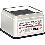 iPrimio Bed and Furniture Risers â€“ 4 Pack Square Elevator up to 2â€ Per Riser and Lifts up to 10,000 LBs - Protect Floors and Surfaces â€“ Durable ABS Plastic and Anti Slip Foam Grip â€“ Stackable â€“ White