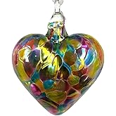 Generic Glass Eye Studio Ornament Classic Heart Rainbow Chip, Blue