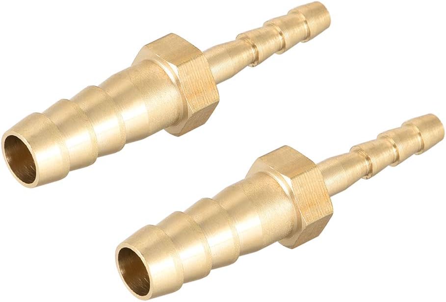 sourcing map Straight Brass Barb Fitting Reducer, Fit Hose ID 8mm to 4mm 2pcs, Gold, 8mm x 4mm