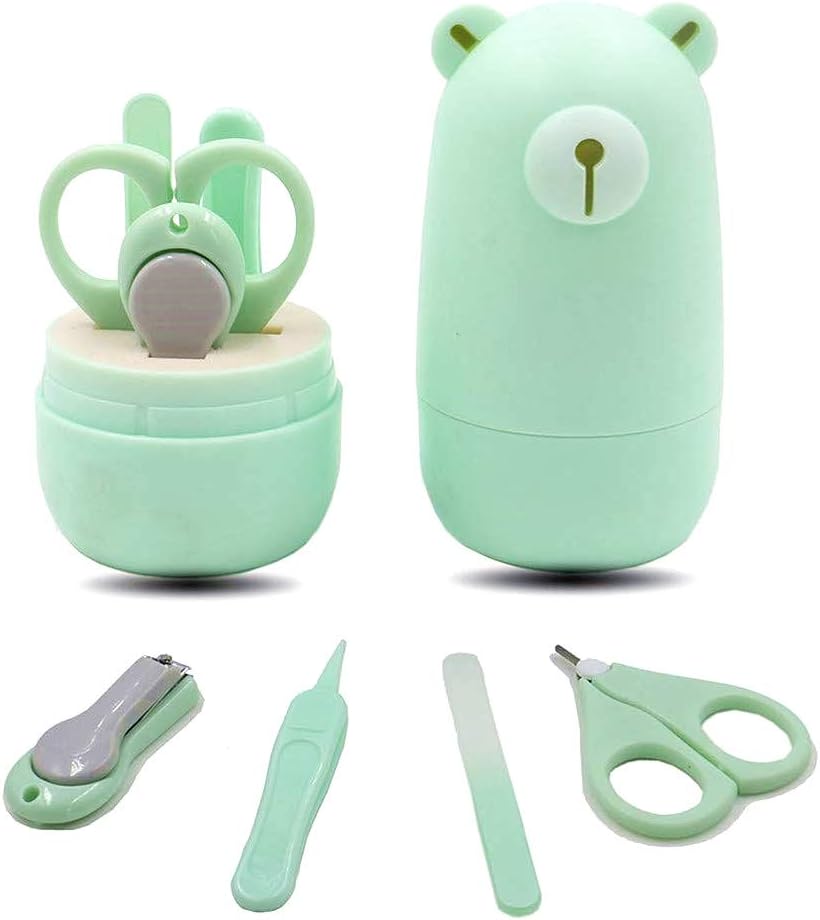 Baby Nail Kit - Baby Nail Care Kit with Mini Nail Scissor,Nail Clipper,Baby Tweezer and Nail File,Safe Baby Nail Manicure Baby Grooming Set for Infant & Newborn,Set of 4(Mint Green