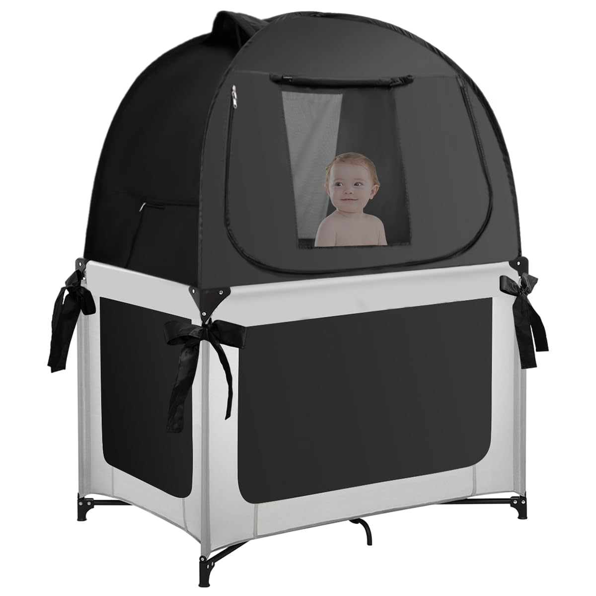 Photo 1 of L RUNNZER Pack N Play Blackout Cover, Portable Travel Essential Pack N Play Cover, Dark Pack and Play Blackout Cover for Baby Sleeping, Block 90% + Light