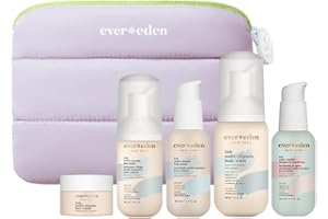 Evereden Kids Travel Essentials Set: Clean & Vegan 5-Piece Skin Care Travel Set for Kids | Body Wash, Lotion, Face Wash, Cream, 2-in-1 Shampoo & Conditioner | TSA-approved | Stocking Stuffers for Kids