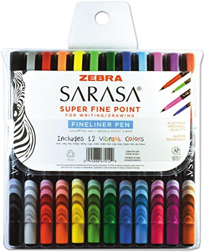 Zebra sarasa porous pen, .8 mm, fine, assorted ink, 12/set (67012…