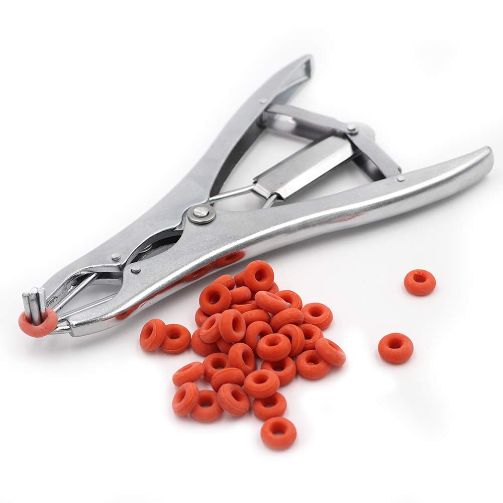 Livestock Castration Bander with 100 Pieces Castrator Rings for Lambs Piglets Cattle Sheep and Pig Farm Equipments