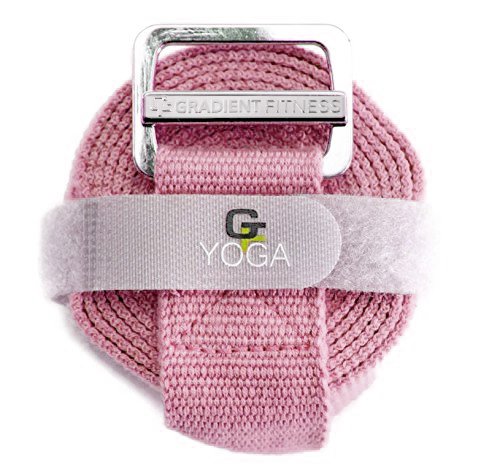 Gradient Fitness Yoga Strap, Friction-Less Easy-Feed Buckle, Super Soft Cotton/Polyester Blend Webbing, Free eGuide. (8 Feet) (Pink)