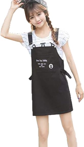 Amazon エージョン レディース サロペットスカート 夏服 オーバーオール オールインワン ワンピース 中学校 高校 春服 無地 秋服 デニム 学院服 カジュアル オシャレ キレイめ ファッション ブラックs オールインワン 通販