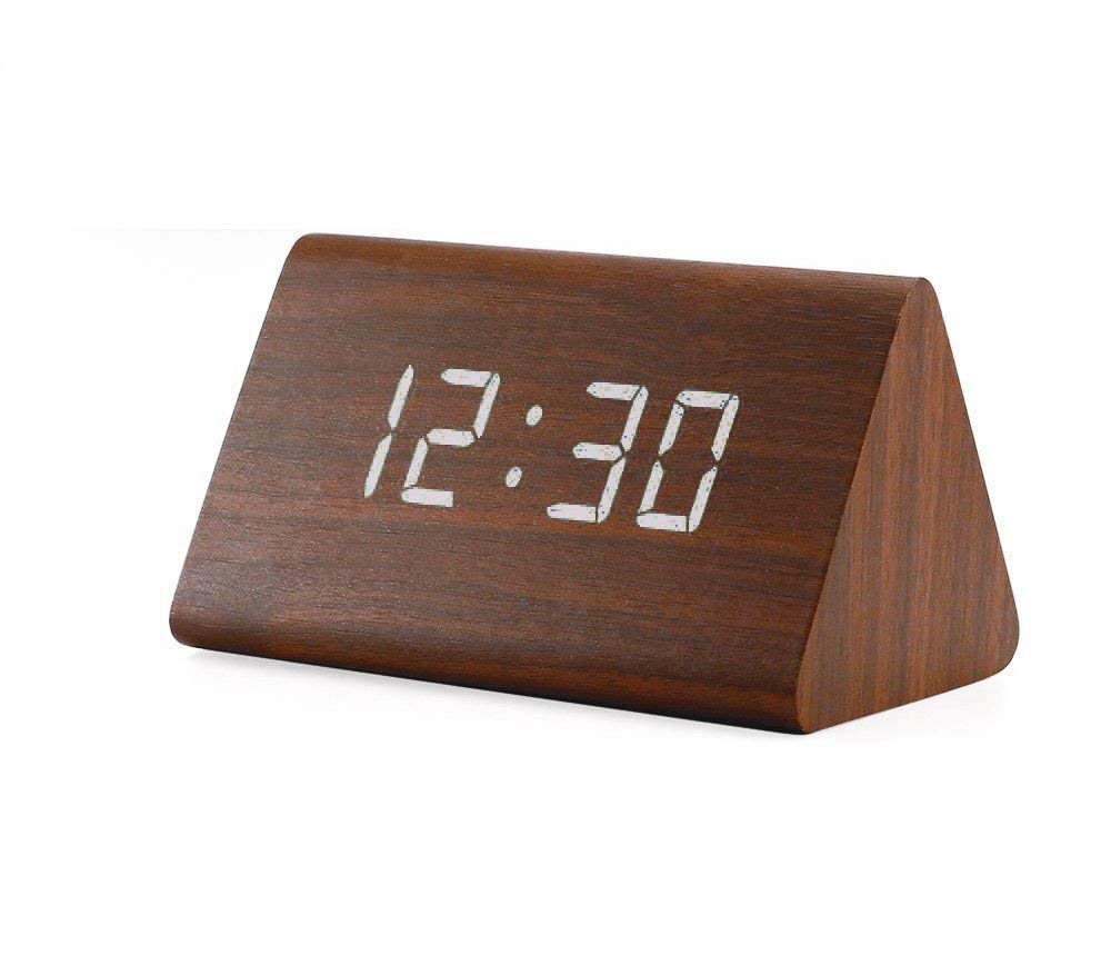 Bashley Modern Triangle Wood LED Wooden Alarm Digital Desk Clock with