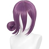 Purple Bun Long Bangs Adult Women Cosplay Wig for Anime Bomb Demon Cos Costume Heat Resistan Synthetic Fiber Hair Halloween Christmas Replacement Wigs