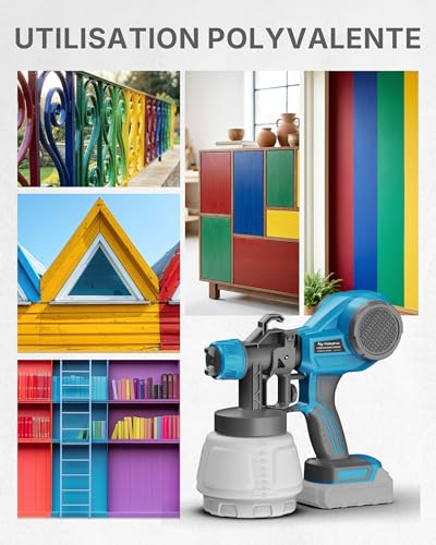 Tilswall HVLP Cordless Paint Gun, 1000ml Tank, Flow 550 ML/Min, 4 Nozzles and 3 Patterns, Compatible with 18V Battery (without Battery)