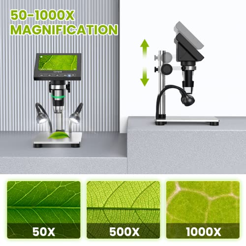 Coin Microscope 1000X 4.3 Inch LCD Digital Microscope with 32GB Card, Opqpq USB Coin
