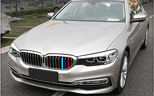 for 07-18 BMW 5 Series G30 G38 G31(9Grilles one Side) 3D M Styling 3 Colors Front Grille Trim Motorsport Stripes Grill Cover Performance Stickers 3Pcs - Thumbnail 2