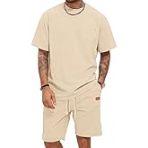 AUSELILY MEN Men's Waffle Short Sets Outfits Set 2 Piece Vacation Beach with Pokets