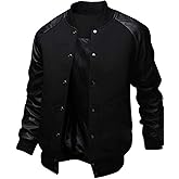 Naughtyman Men's Fashion Splicing Leather Sleeve Baseball Varsity Bomber Jacket