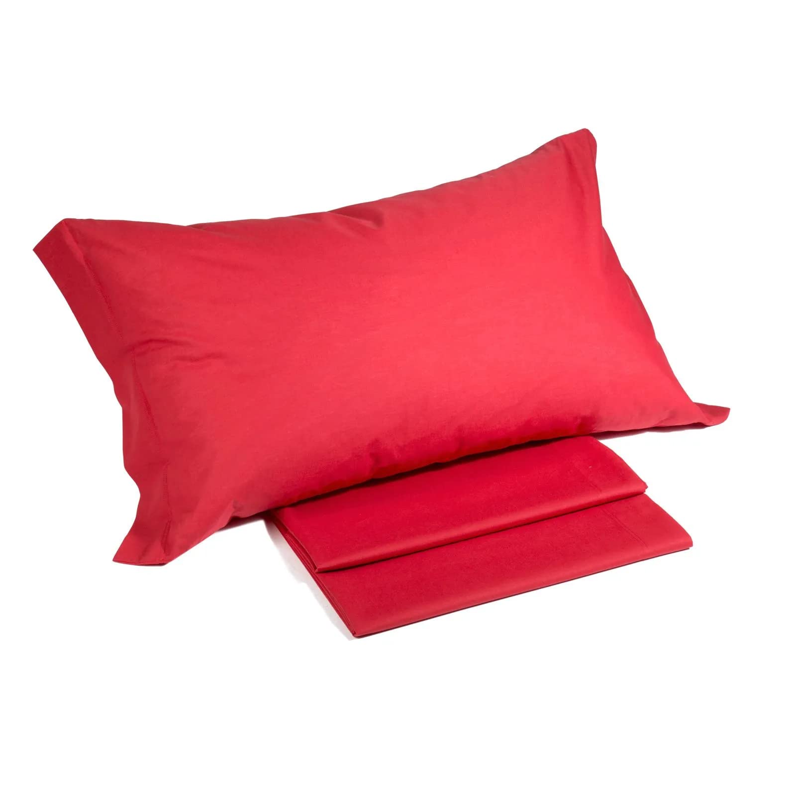 Caleffi - Plain Cotton 100% Cotton Solid Color Double Red Bedding Set