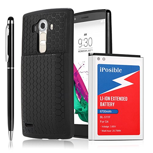 iPosible LG G4 Extended Battery BL-51YF [ 6700mAh] with Back Cover & Extended TPU Protective Case (Up to 240% Extra Battery Power) - 24 Month Warranty [ 2in1 Stylus Pen Included]