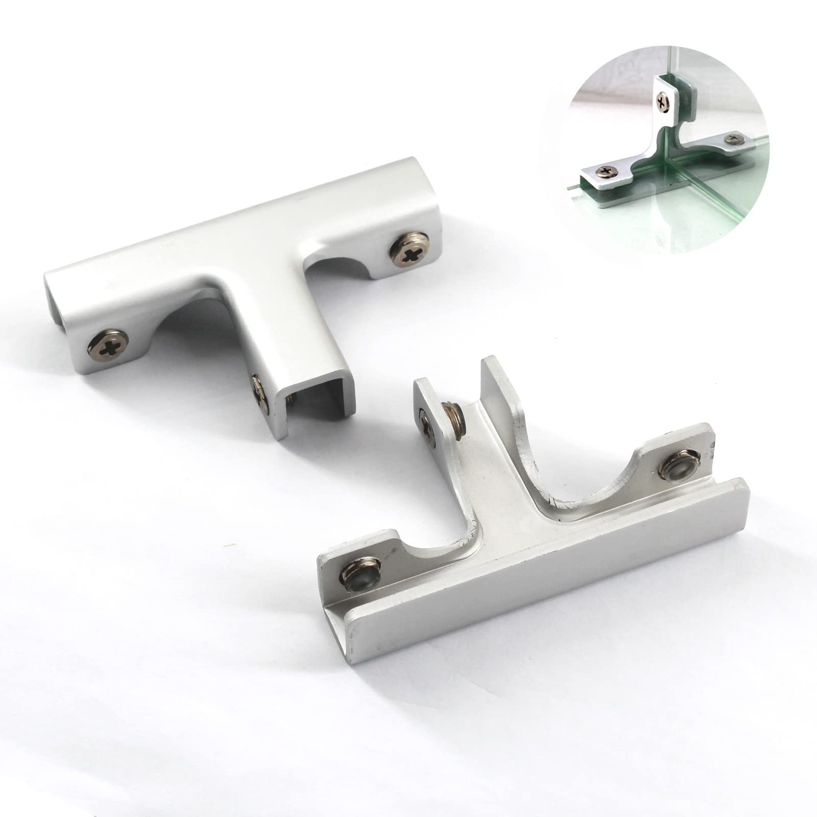 T Shape Glass Clamp Aluminium Alloy Glass Support Bracket Fit for 8-12mm Glass Thickness Come with Screws (Pack of 2)