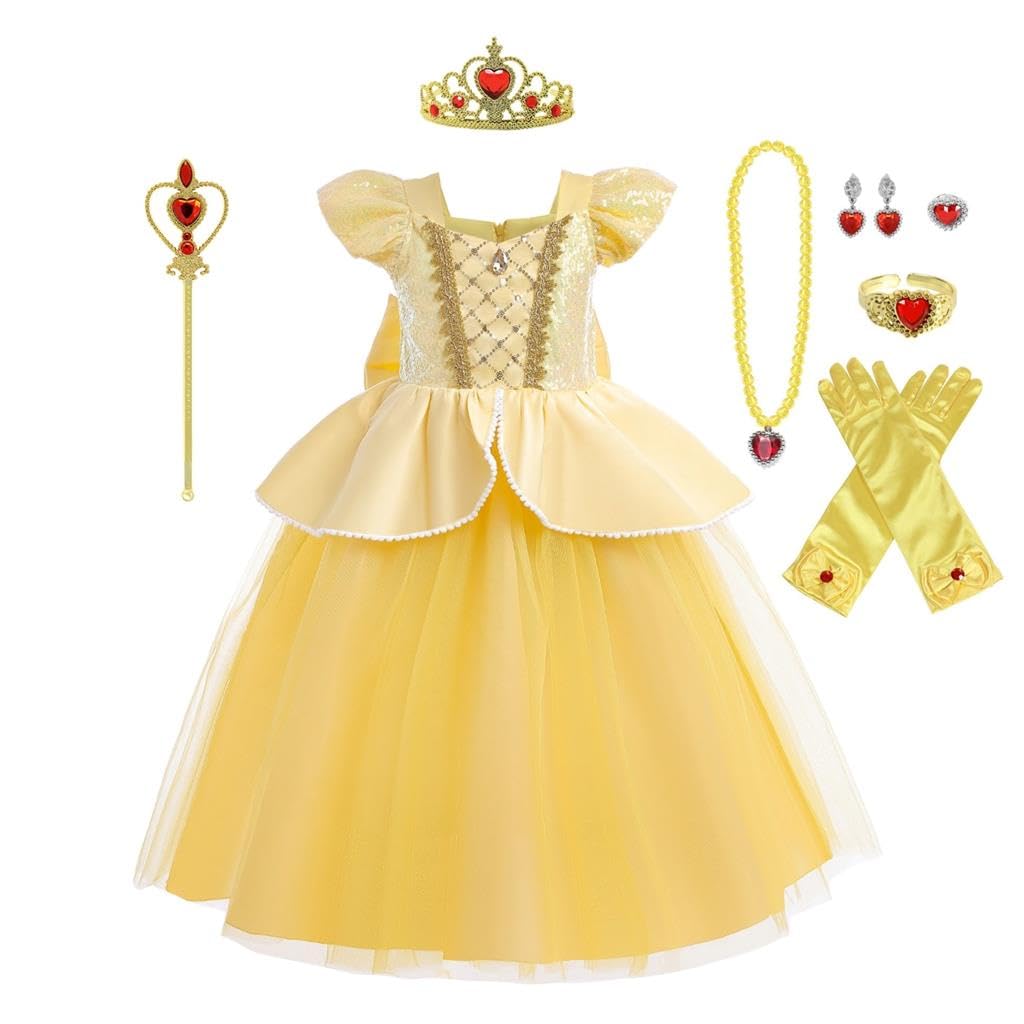 Lito Angels Princess Belle Beauty and the Beast Fancy Dress Up Costume Party Ball Gown with Accessories for Kids Girls Age 2-3 Years, Yellow (Tag Number 100) — image 1