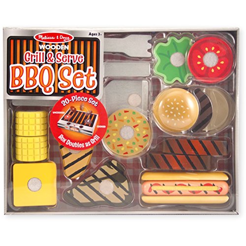 Grill & Serve BBQ Set: Wooden Play Food Set + FREE Melissa & Doug Scratch Art Mini-Pad Bundle (92807)