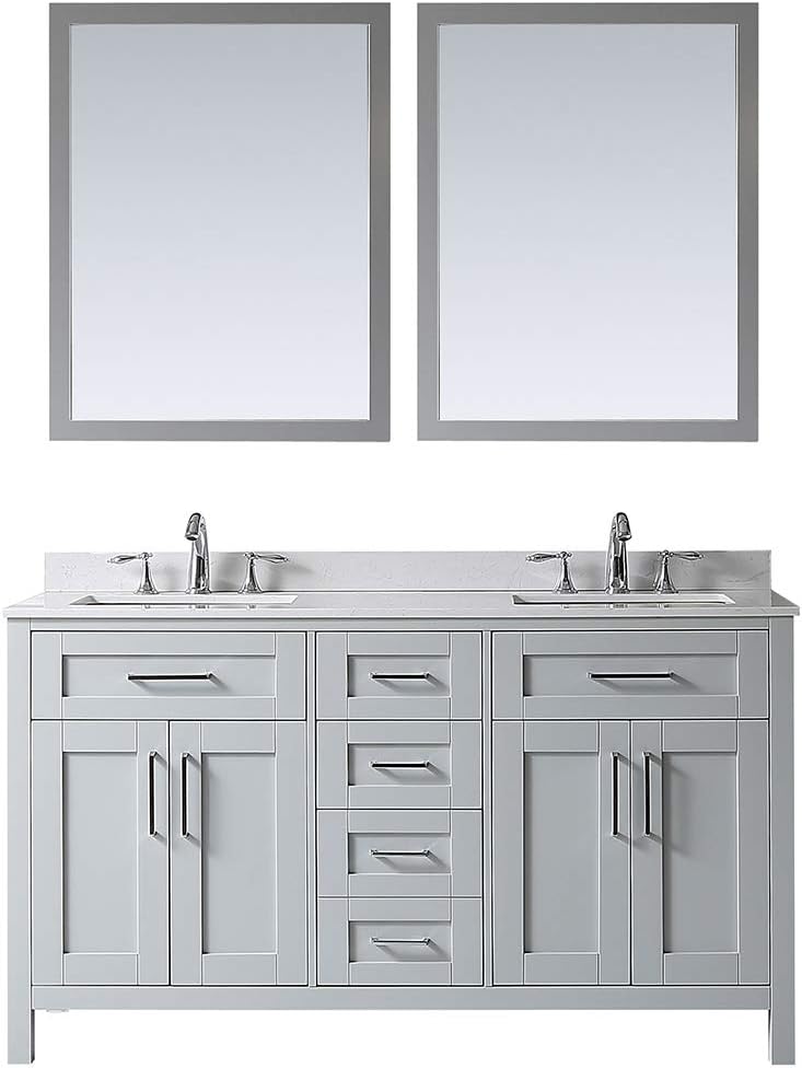 Ove Decors Dove Grey Maya 60 Double Vanity with Cultured Marble Top, Backsplash and Two Mirrors, 60 inches