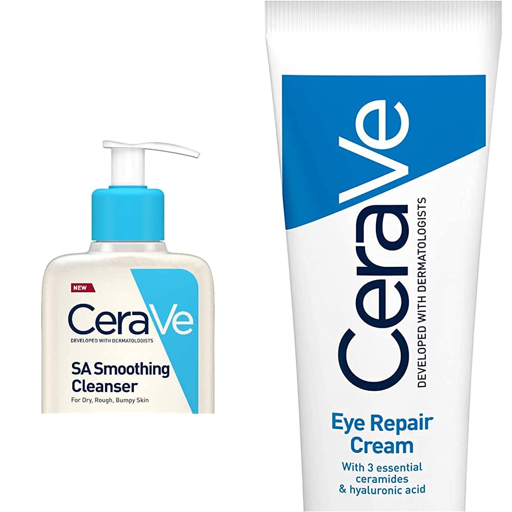 CeraVe SA Smoothing Cleanser | 236ml/8oz | Face and Body Wash with Salicylic Acid & Eye Repair Cream | 14 ml/0.5 oz | Eye Cream for Dark Circles & Puffiness