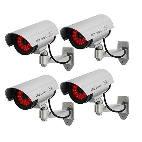 Masione 4 Pack Outdoor Fake / Dummy Security Camera with 30 Illuminating LED Light (Silver) CCTV Surveillance