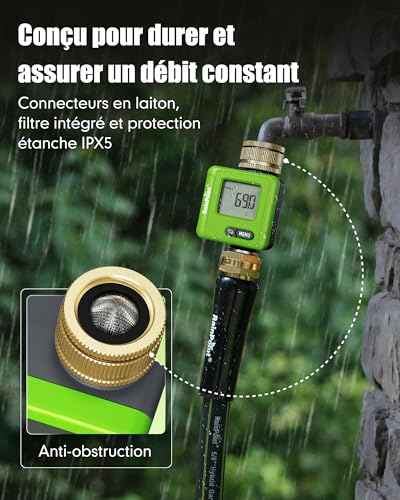 RAINPOINT Bluetooth Smart Water Meter Water Meter with Brass Inputs Tank Monitor for Motorhome Accurate Water Consumption ±5% for Garden and Watering
