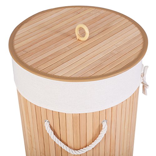 ZaZaTool Round Bamboo Hamper Laundry Basket Washing Cloth Storage Bag Lid Natural - Thumbnail 3