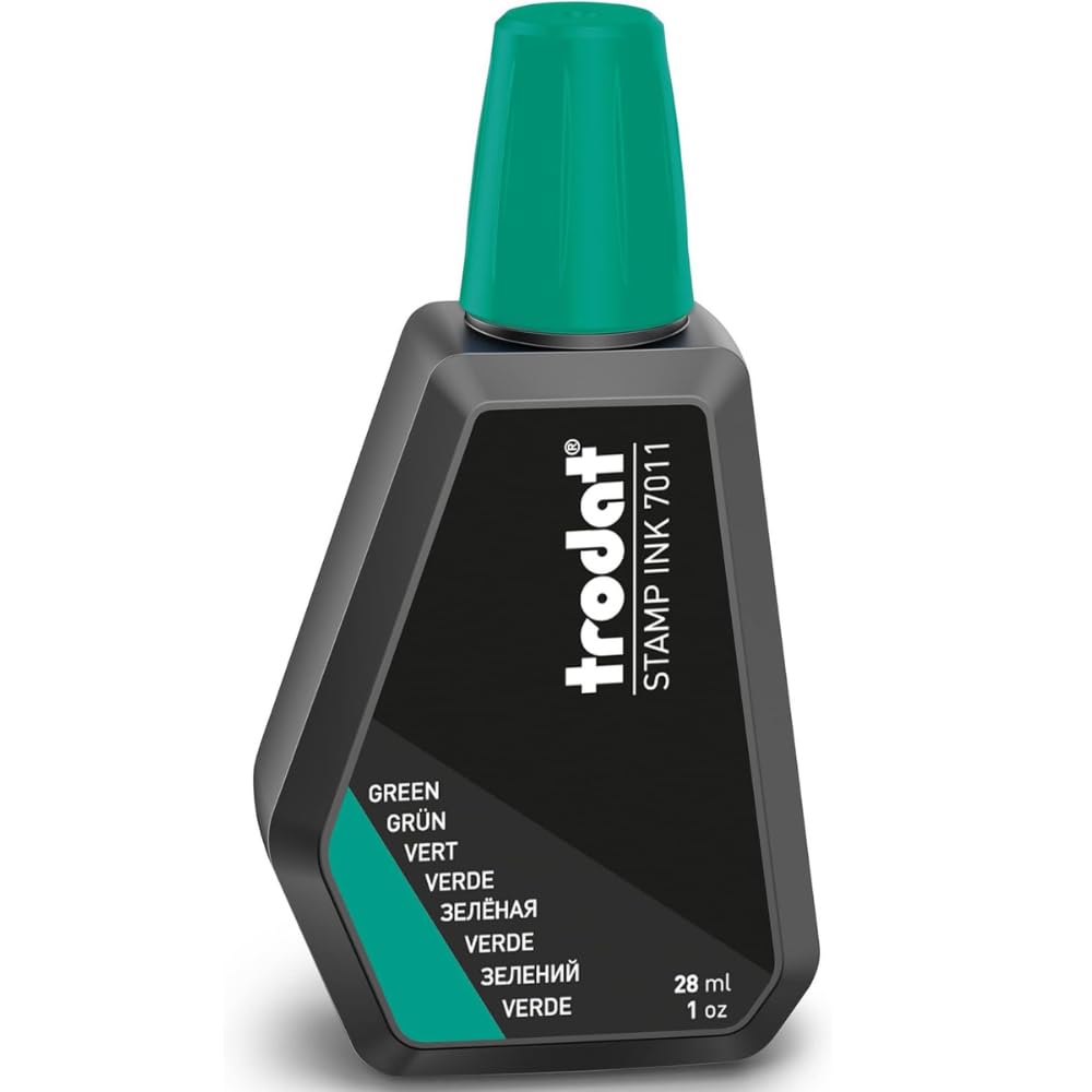Trodat Standard Stamp Ink Refill – Water-Based, Fade-Resistant Ink for Clear Impressions – Sustainably Made Bottle with Level Indicator – Suitable for Trodat Traditional Hand Stamps – Green, 28ml