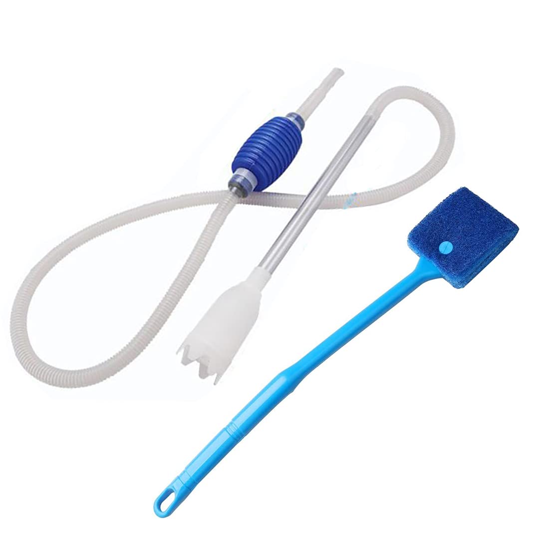 Weforu 2pcs Fish Tank Clean Set, Aquarium Siphon Gravel Cleaner with Cleaning Sponge Brush, Algae Clean Brush, Hand Syphon Pump for Fish Tank