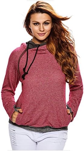 HowFitU Womens Long Sleeve Funnel Neck Pockets Pullover Hoodies Sweatshirts Coat