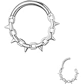 Ourania 16G Spike Chain Septum Nose Ring, Stainless Steel Clicker Hoop Daith Helix Cartilage Earring Septum Nose Piercing Ring for Women Men