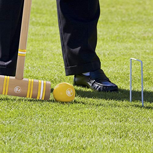 Harvil 6-Player Croquet Set for All Ages with Mallets, Balls, Stake Posts, Wickets, and Carrying Case - Light Wood