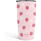 SANDJEST Strawberry Tumbler 20oz, Stainless Steel Travel Cup with Lid, Insulated Coffee Mug, Strawberry Gifts for Women Girls Friends Sisters on Birthday Christmas
