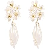 Flower Stud Earrings for Women Elegant Petal Pearl Earrings Bohemian Petal Fashion Dangle Earring Weddings Birthday Jewelry