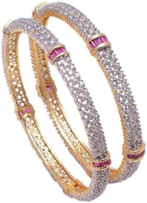 PAKIRA EXPORT PRIVATE LIMITED2 X Gold Plated RED Rubi Bollywood CZ Indian Bridal Jewelry Bangles Bracelet Set