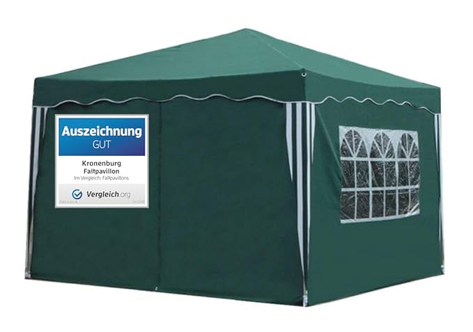 Kronenburg Falt Pavillon Dachmaß 3 x 3 m in grün mit 4 Seitenteilen - Auszeichnung GUT