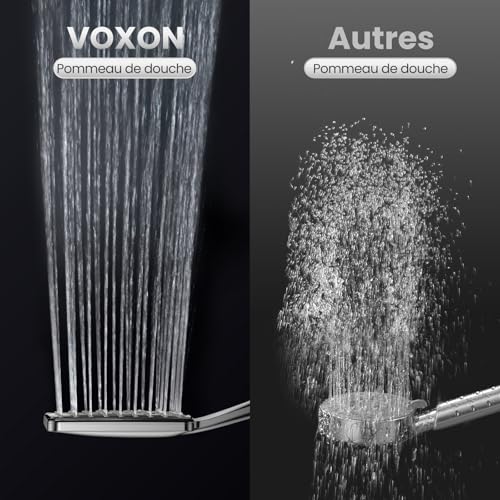 VOXON High Pressure Shower Head with 6 Modes, Square Water Saving Shower Head with One Hand Adjustment Knob and Silicone Anti-Clogging Nozzle, Chrome Plated Large Shower Head