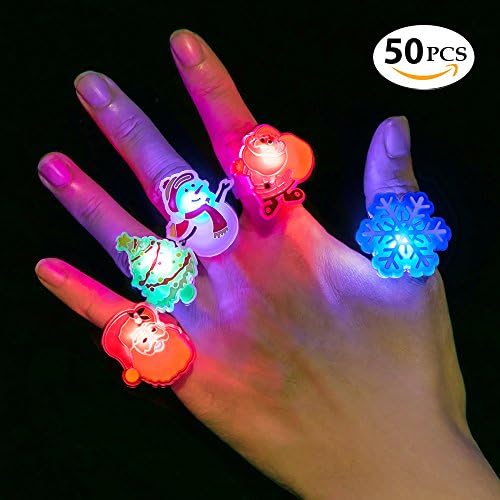 BUDI Christmas Light Up Toys LED Finger Lights Rings Party Favors Lights for Kids and Adults Assorted Styles (50-Piece)