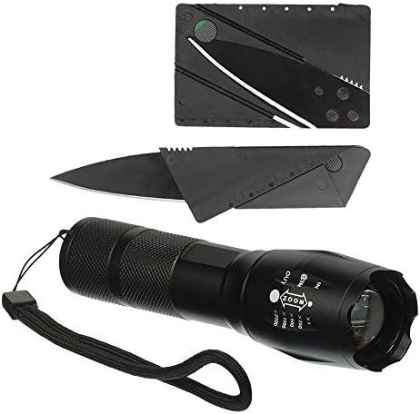 Emergency Survival Kit Tactical Ultra-Bright Flashlight w/ 2 Light Setting w/ Folding Credit Card Knife (2 Pack)