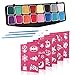 Face Paint Kit,Airmark 16 Colored Professional Body Painting Set for Kids with 36 Stencils and 3 Brushes,Best Party Palette Kits Non-Toxic,FDA Approved