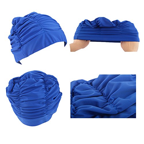 Eforstore Swimming Caps Long Hair Swim Cap Pleated Cloth Fabric Bathing Hats Lycra Beanie Hat Adult Men Women