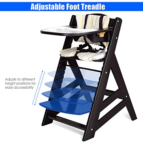 Costzon Wooden High Chair, Baby Dining Chair with Adjustable Height