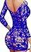Daisland Women Sexy Lingerie Sleepwear Nightwear Dress Long Sleeve Bodystocking (Blue)