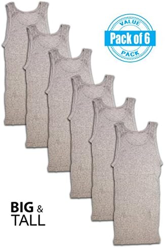 Men's 6 Pack Cotton Color A-shirt Tank Top Muscle Shirt Big Man (4XL, Heather Grey)