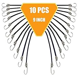 10 Pack Mini Bungee Cords with Hooks, 9 Inch Rubber