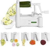 Spiralizer 5-Blade Vegetable Slicer, Strongest-and-Heaviest Duty, Best Veggie Pasta & Spaghetti Maker for Low Carb/Paleo/Gluten-Free Meals, With 3 Exclusive Recipe eBooks