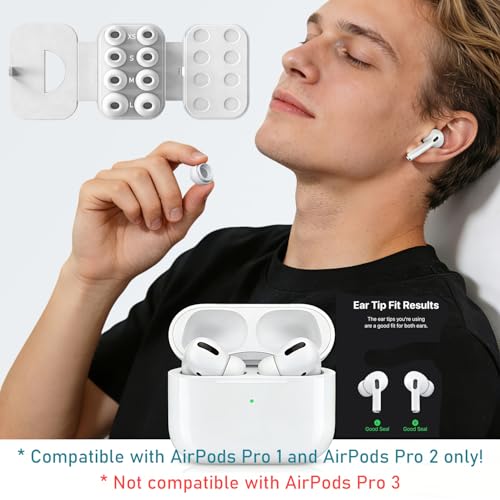 SIXFU 4 Sizes of Ear Tips Compatible with AirPod Pro and AirPods Pro 2 Ear Tips with Portable Storage Box & AirPod Cleaning Kit, Noise Reduction Hole & Dense Dust Guard Screen(XS/S/M/L)-White