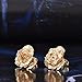 ZJchao Women Beige Yellow Rose Stud Earrings Gift for Her Dipped 24K Gold Crystal Flower Earring Jewelry Present for Wife Mom Girl Valentines Day, Anniversary, Birthday, Wedding (Beige)